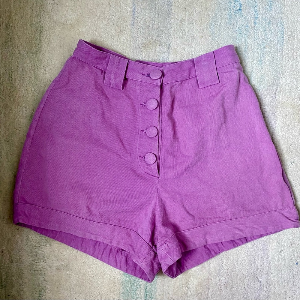 Samantha Pleet Purple Cotton Twill Shorts
